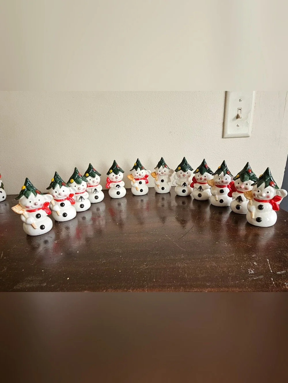 Lot 12 Vtg Ceramic Snowman Salt Pepper Shakers Japan Christmas Tree Hat Broom